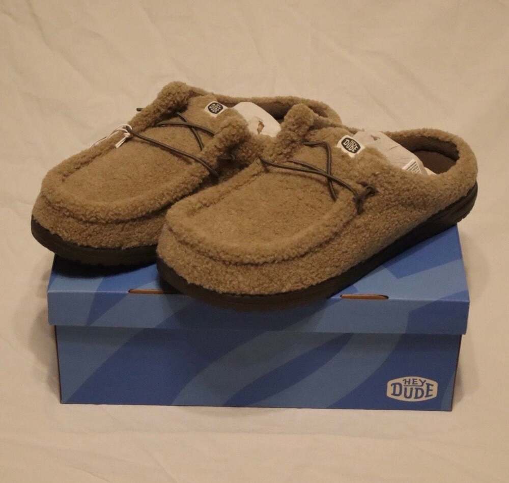 Hey Dude Wally Slip Sherpa Men's Casual Mules in Timber Wolf